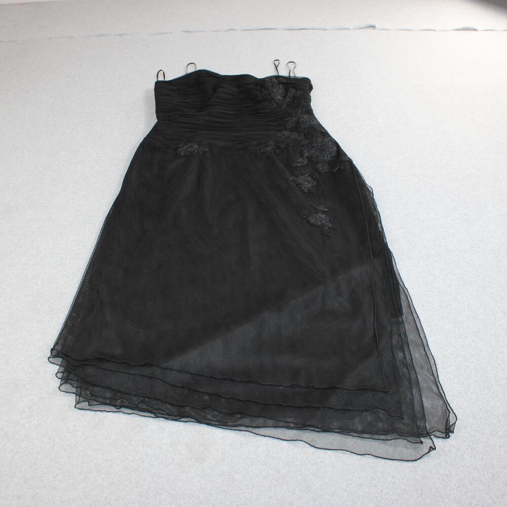 Liancarlo Silk Dress Women 10 Black Chiffon Strapless Midi Embroidered Formal